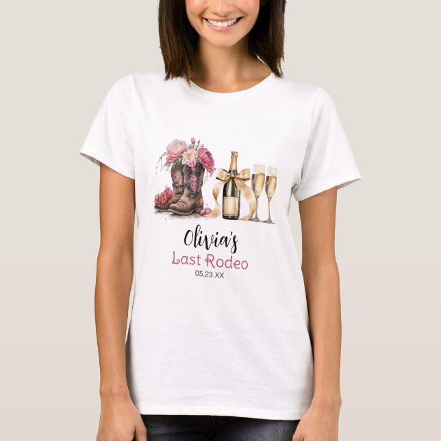 Camiseta Boots and Bubbles Bridal Shower Last rodeo (Anverso)