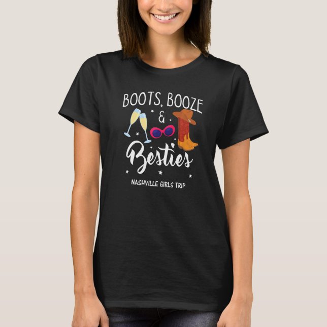 Camiseta Boots Booze Besties Bachelorette Nashville Chicas  (Anverso)