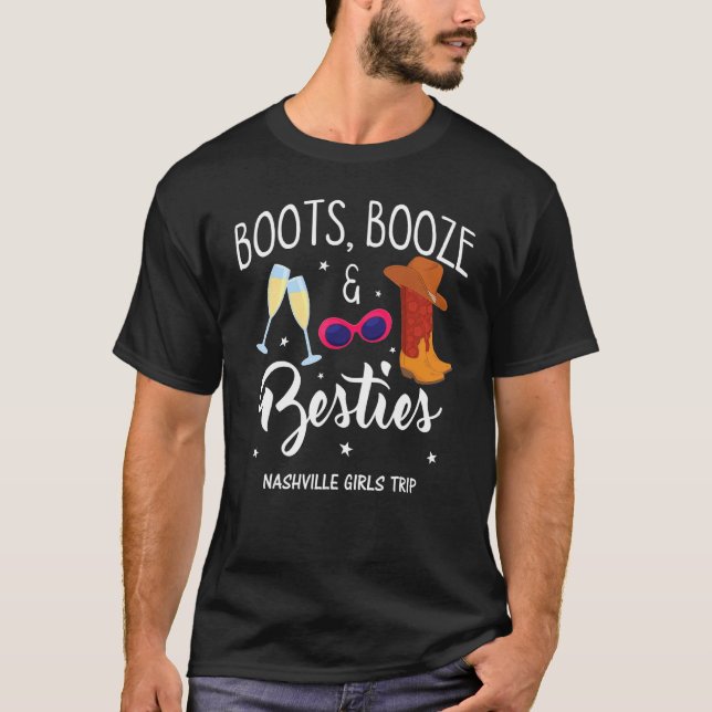 Camiseta Boots Booze Besties Bachelorette Nashville Chicas  (Anverso)