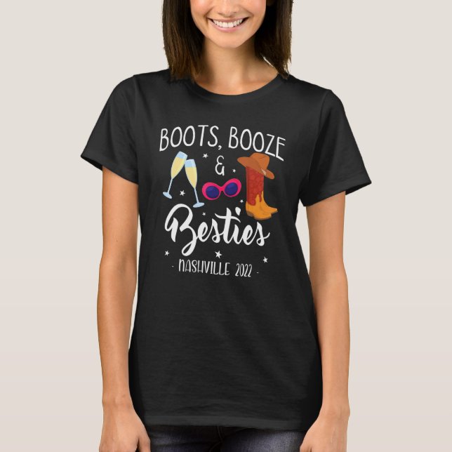 Camiseta Boots Booze Besties Bachelorette Nashville Girls T (Anverso)