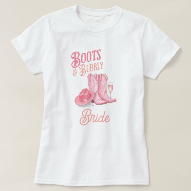 Camiseta Boots & Bubbly Western Cowgirl Pink Brillain (Diseño del anverso)