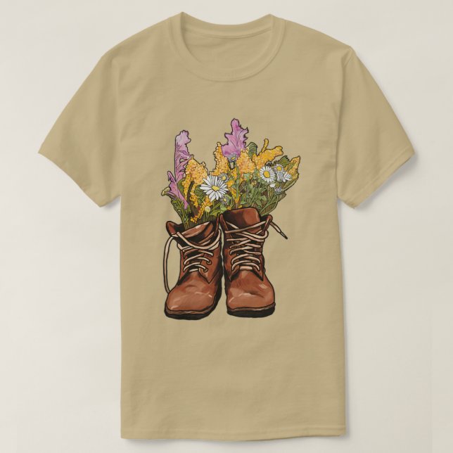 Camiseta Boots con flores jardinería siempre creciendo (Diseño del anverso)
