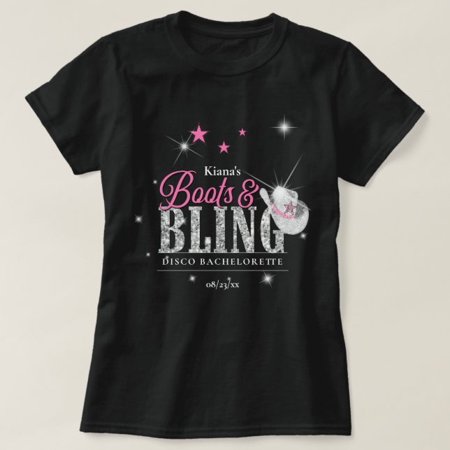 Camiseta Boots 'n Bling Disco Bachelorette Black ID925 (Diseño del anverso)