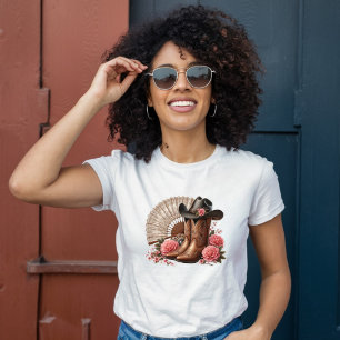 Camiseta Boots Occidentales rosados Forales, Gorra y ventil