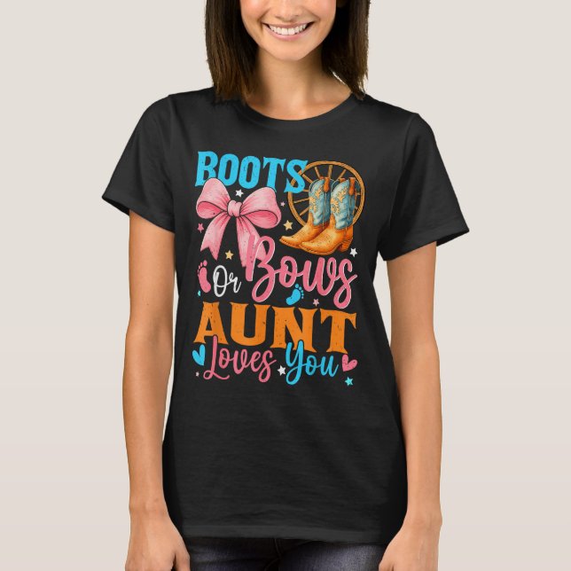 Camiseta Boots Or Bows Aunt Loves You Gender Reveal Family  (Anverso)