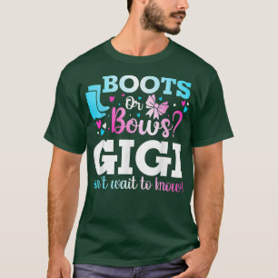 Camiseta Boots or Bows Gigi Gender Reveal Baby Shower Annou