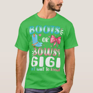 Camiseta Boots Or Bows Gigi Gender Reveal Baby Shower Pregn