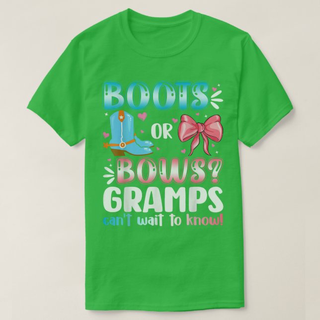 Camiseta Boots Or Bows Gramps Gender Reveal Baby Shower Pre (Diseño del anverso)