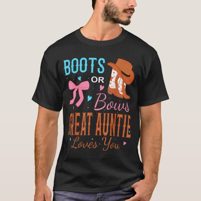 Camiseta Boots Or Bows Great Auntie Loves You Gender Reveal (Anverso)