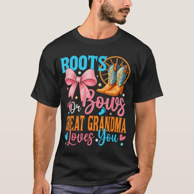 Camiseta Boots Or Bows Great Grandma Loves You Gender Revea (Anverso)