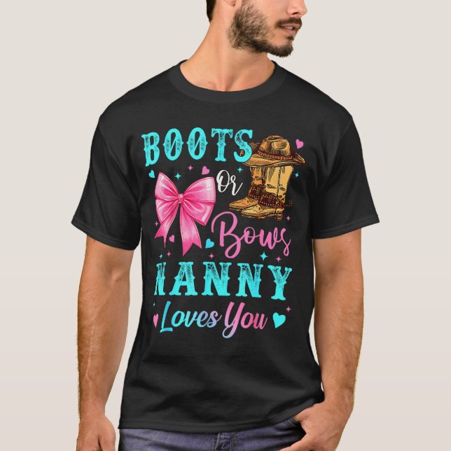 Camiseta Boots Or Bows Nanny Loves You Gender Reveal Family (Anverso)