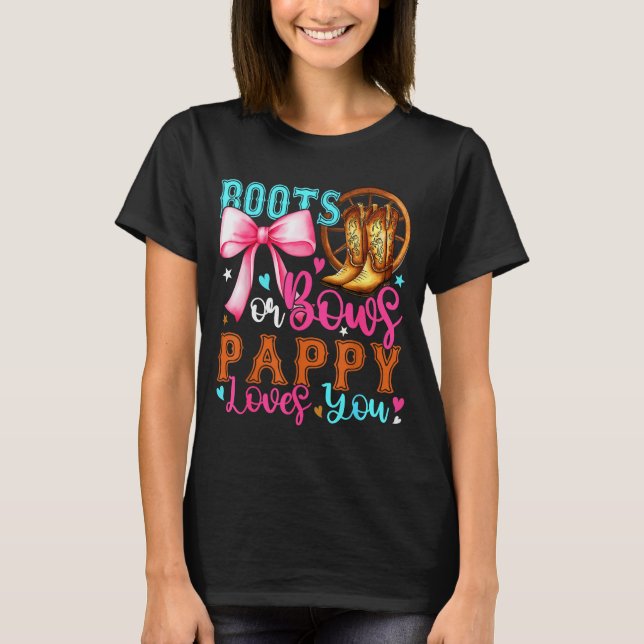Camiseta Boots Or Bows Pappy Loves You Gender Reveal Party  (Anverso)