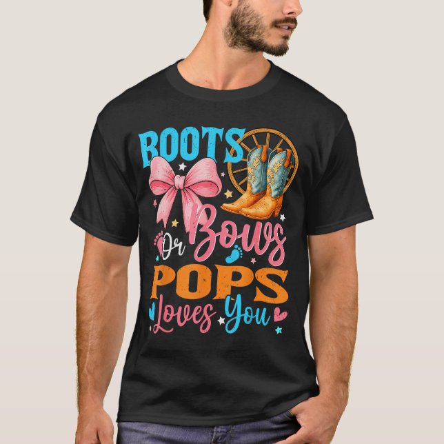 Camiseta Boots Or Bows Ps Loves You Gender Reveal Family  (Anverso)