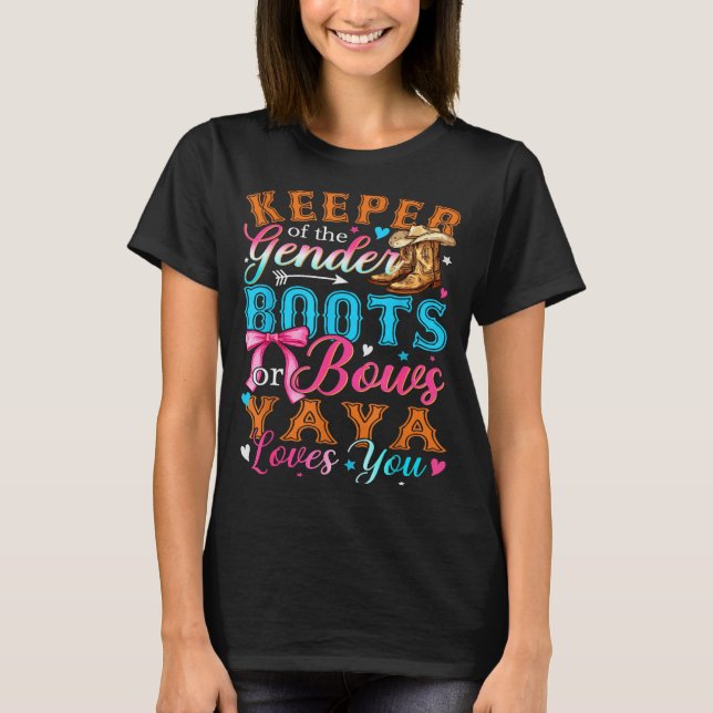 Camiseta Boots Or Bows Yaya Loves You Gender Reveal Family  (Anverso)