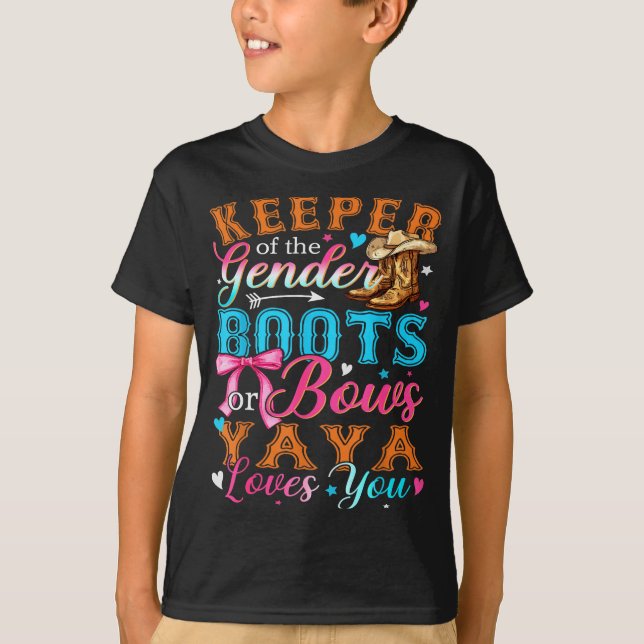 Camiseta Boots Or Bows Yaya Loves You Gender Reveal Family  (Anverso)