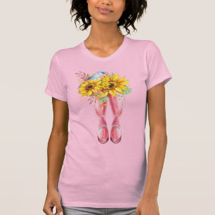 Camiseta Boots rosados, pájaros azules y girasoles