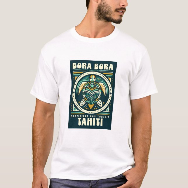 Camiseta Bora Bora tortue, Protégeons nos tortues Tahiti (Anverso)