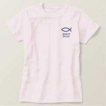 Camiseta bordada de pescado cristiano