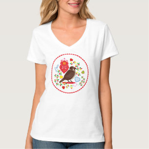 Camiseta bordado de ave amorosa