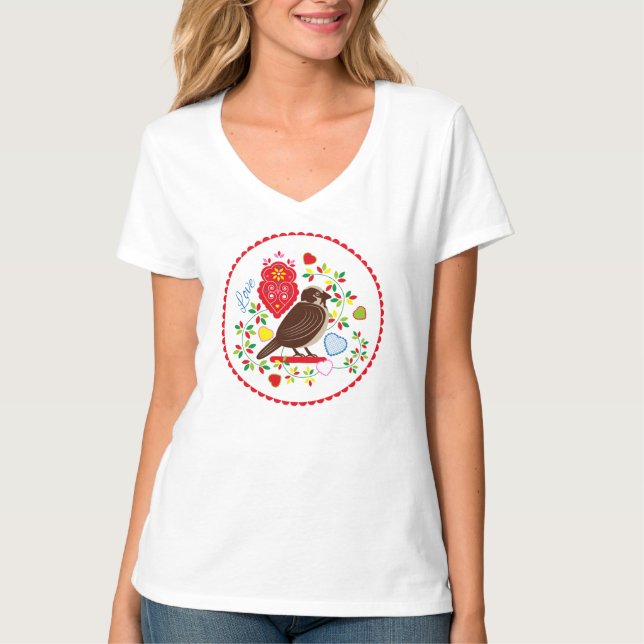 Camiseta bordado de ave amorosa (Anverso)