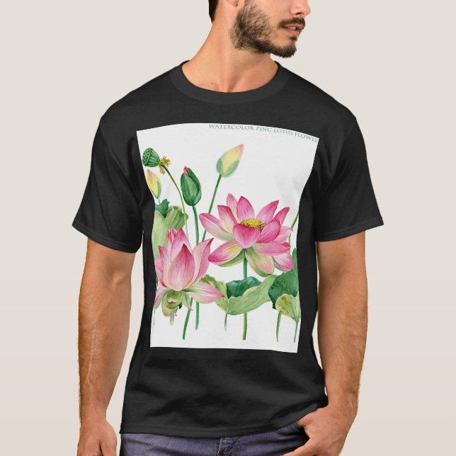 Camiseta Borde de acuarela de Lotus rosa (Anverso)