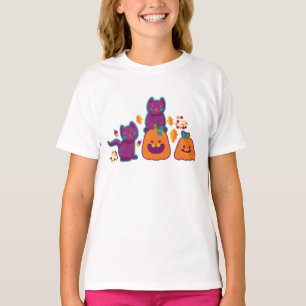 Camiseta Borde de gatos y calabazas