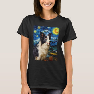Camiseta Borde del perro Collie Van Gog arte Starnight Bord