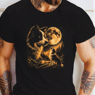 Camiseta Border Collie Aullando a La Luna Vintage 90s 