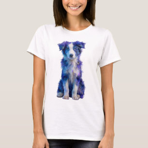 Camiseta Border Collie Cachorro Nebulosa Cósmica Mujeres
