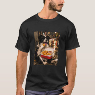 Camiseta Border Collie Comiendo Nugget de Pollo Meme Retro 