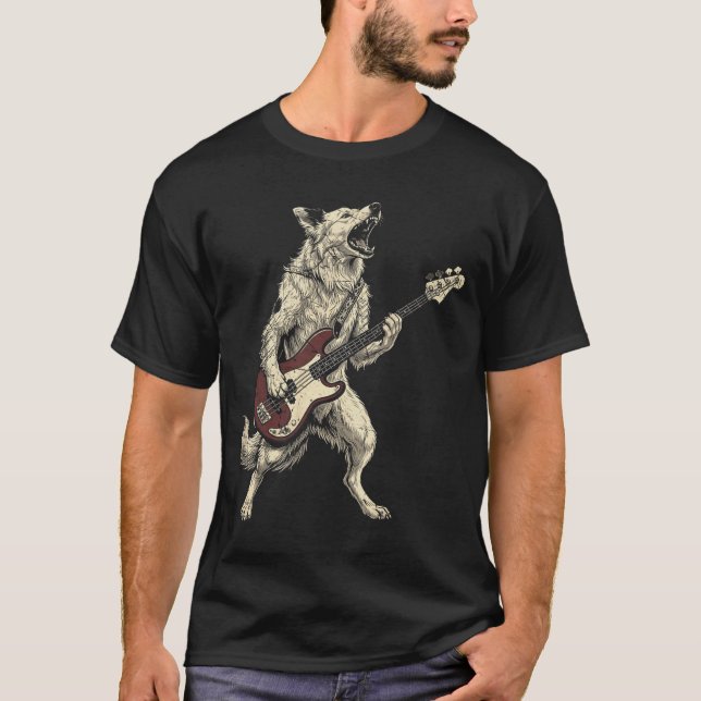 Camiseta Border Collie de Roca Divertido Tocando Guitarra P (Anverso)
