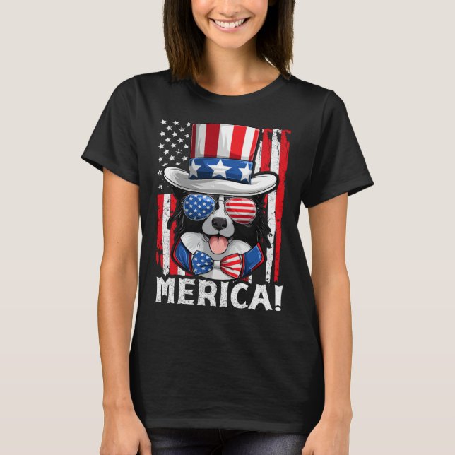 Camiseta Border Collie Dog Apparel American Flag Patriotic  (Anverso)