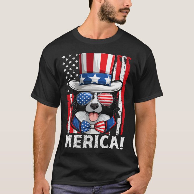 Camiseta Border Collie Dog Apparel American Flag Patriotic  (Anverso)