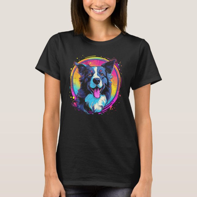 Camiseta Border Collie Dog Australian Shepherd 80s Retrowav (Anverso)
