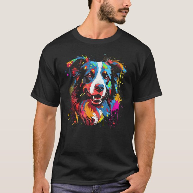Camiseta Border Collie Dog Australian Shepherd Puppy Graffi (Anverso)
