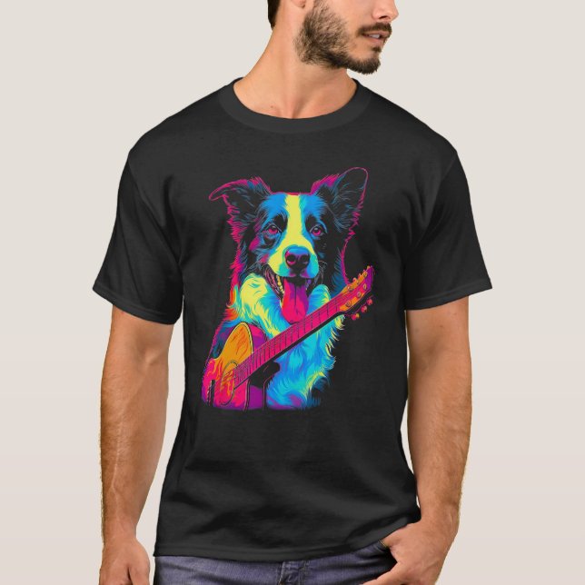 Camiseta Border Collie Dog Guitar (Anverso)