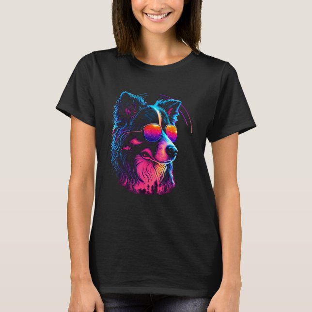 Camiseta Border Collie Dog owner Vaporwave Notorious DJ (Anverso)