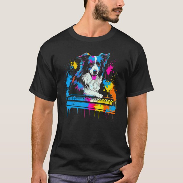 Camiseta Border Collie Dog Pianist (Anverso)