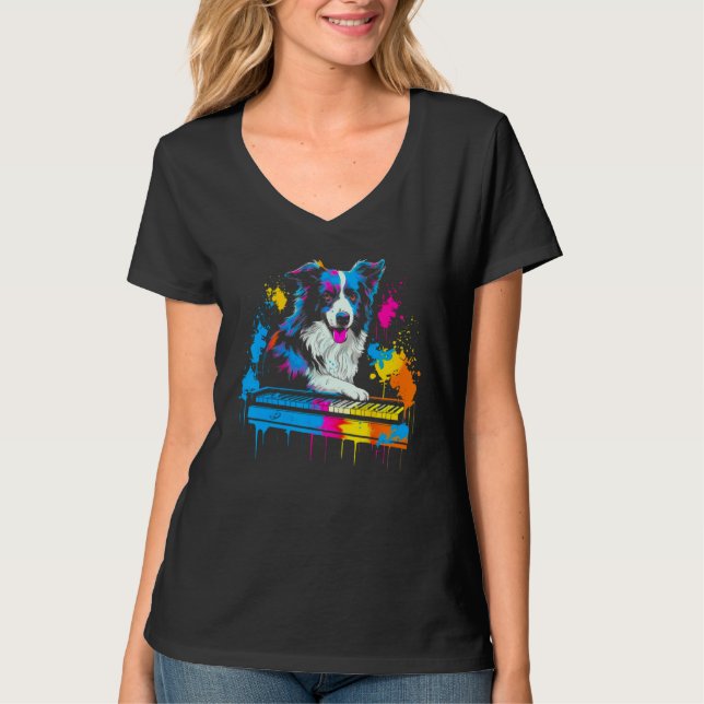 Camiseta Border Collie Dog Pianist (Anverso)