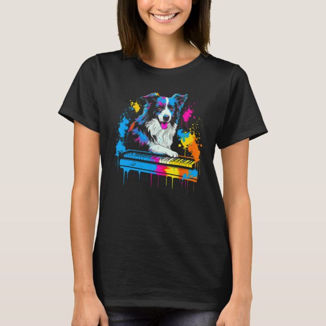 Camiseta Border Collie Dog Pianist (Anverso)