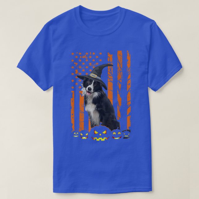 Camiseta Border Collie Dog Pumpkin American Flag Witch Hall (Diseño del anverso)