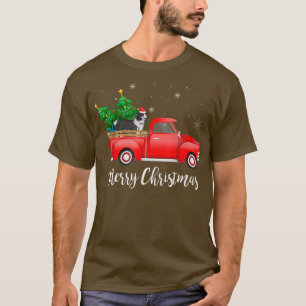 Camiseta Border Collie Dog Riding Red Truck Christmas