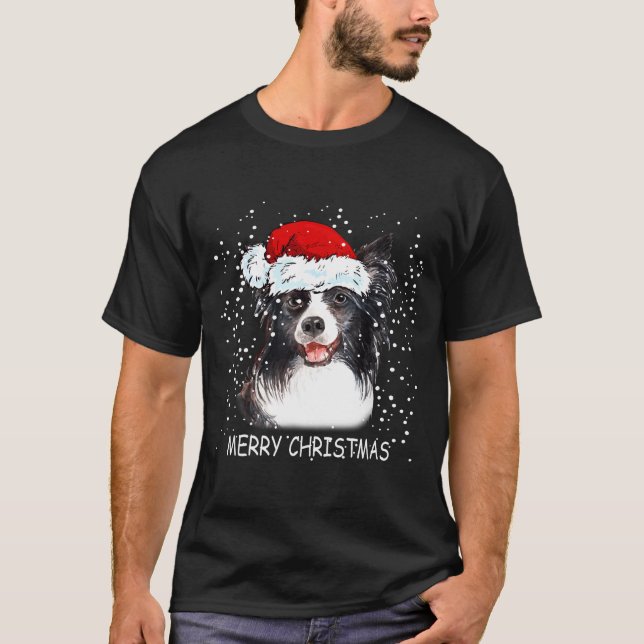 Camiseta Border Collie Dog Santa Christmas Lights Xmas Boys (Anverso)