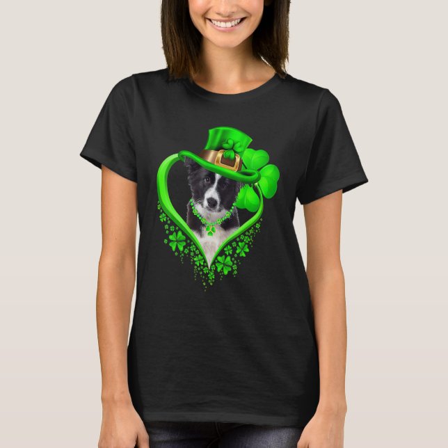 Camiseta Border Collie Dog St Patricks Day Lover Irish Sham (Anverso)