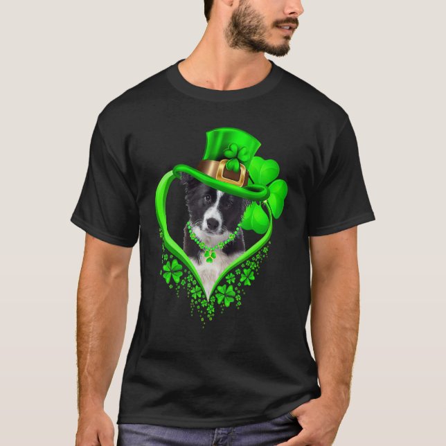 Camiseta Border Collie Dog St Patricks Day Lover Irish Sham (Anverso)