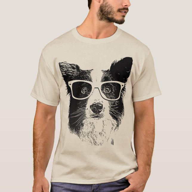 Camiseta Border Collie glasses hipster Dog (Anverso)