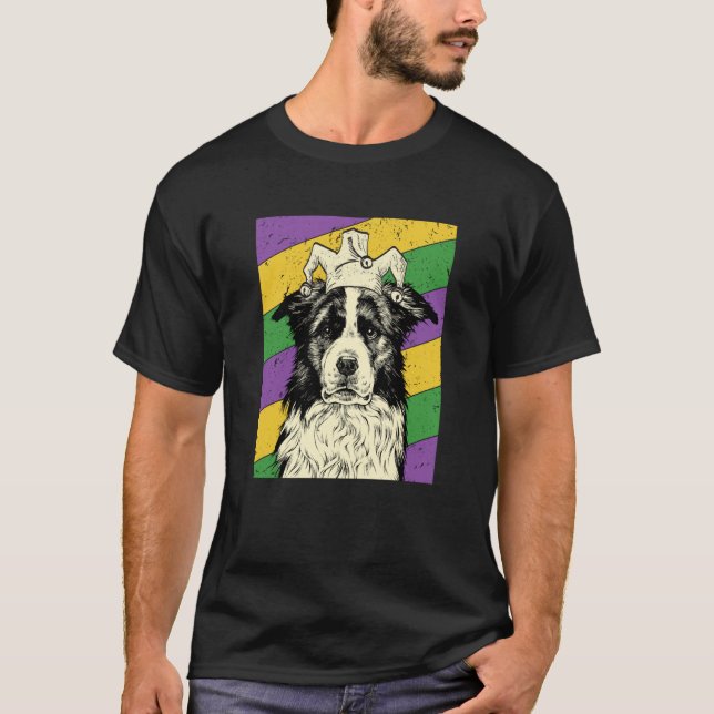 Camiseta Border Collie Jester Mardi Gras Dog Mom or Dad (Anverso)