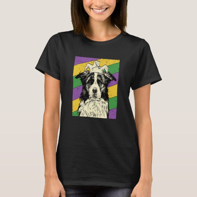 Camiseta Border Collie Jester Mardi Gras Dog Mom or Dad (Anverso)