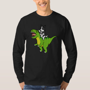 Camiseta Border Collie Montando Rex Dinosaurio Perro