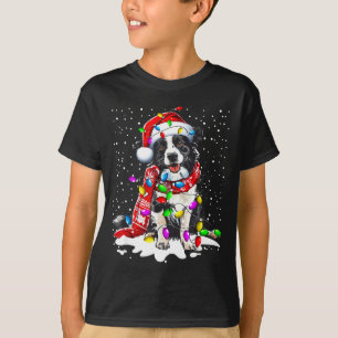 Camiseta Border Collie Perro Luces Navideñas Sombrero de Sa